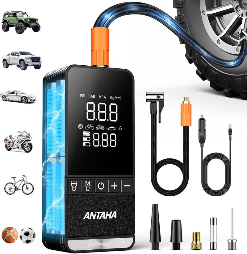 Antaha Tire Inflator Portable Air Compressor, 150 PSI Smart Air Pump for Car Tires with Digital Pressure Gauge, Tires Pump for Cars, Motorcycles, Bikes, Balls, Mini Bike Pump & Car Accessories - Image 1